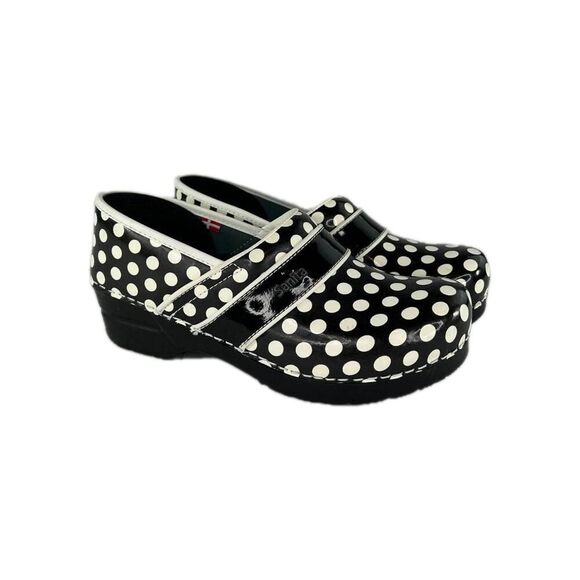 Sanita Professional Black Polka Dot Dottie Clogs US 9.5 Slip-On Comfort Shoes - Picture 1 of 13